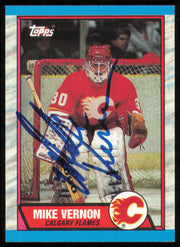 Mike Vernon Autographed 1989-90 Topps Card #163 Calgary Flames SKU #254694