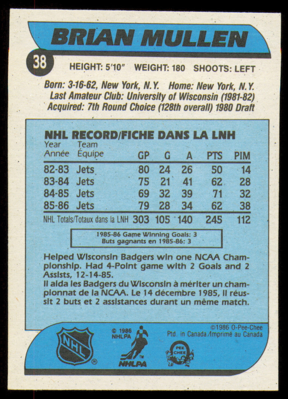 Brian Mullen Autographed 1986-87 O-Pee-Chee Card #38 Winnipeg Jets SKU #254724