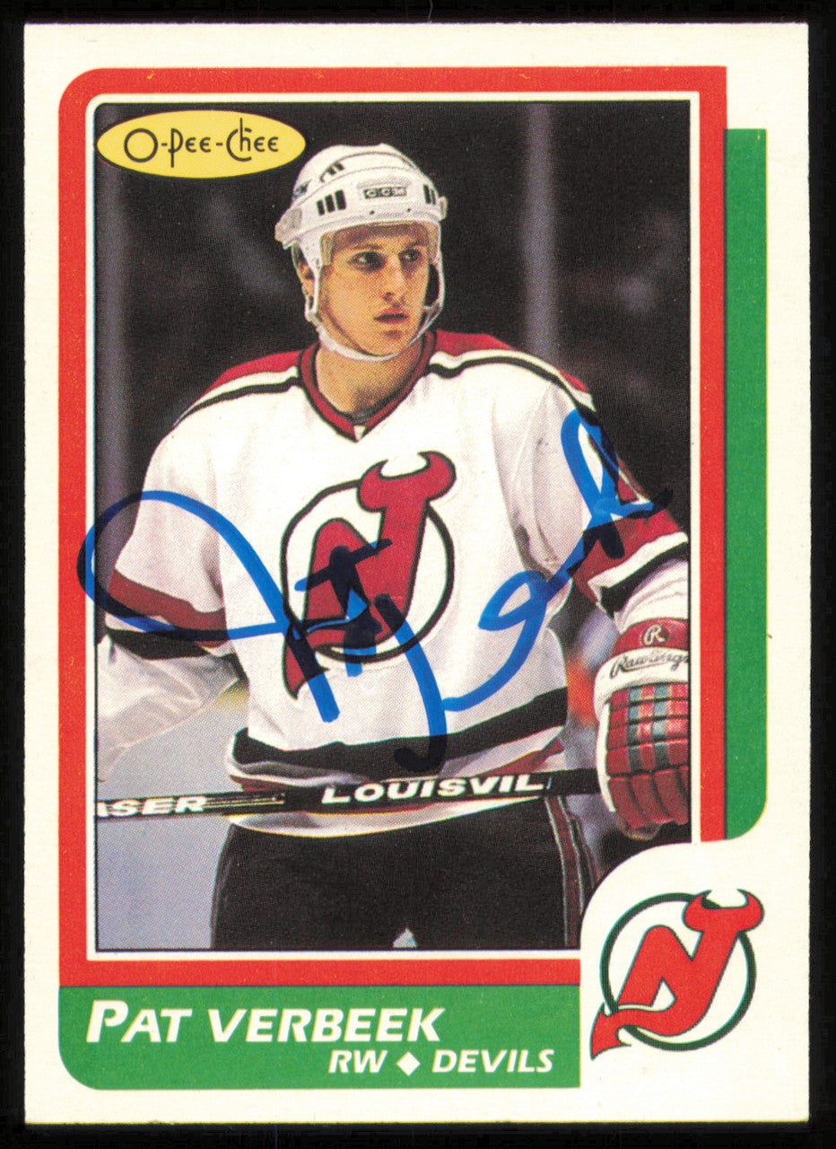 Pat Verbeek Autographed 1986-87 O-Pee-Chee Card #46 New Jersey Devils SKU #254727