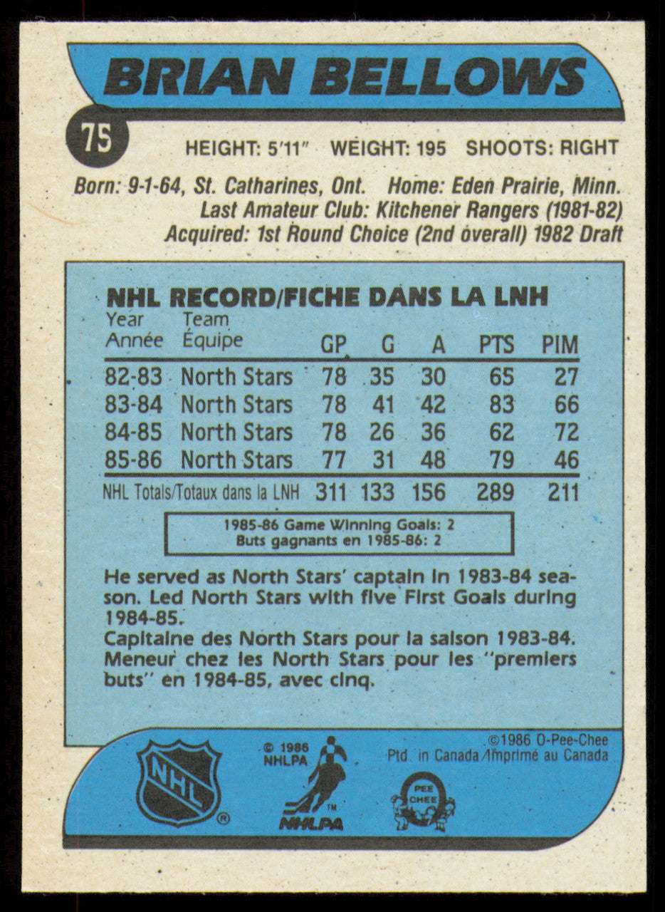 Brian Bellows Autographed 1986-87 O-Pee-Chee Card #75 Minnesota North Stars SKU #254741