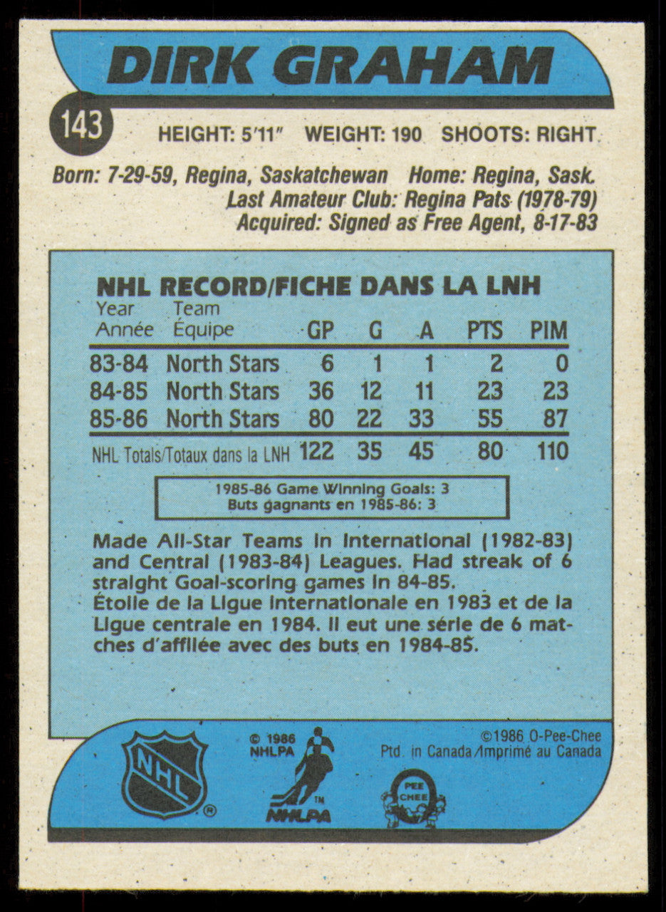 Dirk Graham Autographed 1986-87 O-Pee-Chee Card #143 Minnesota North Stars SKU #254771