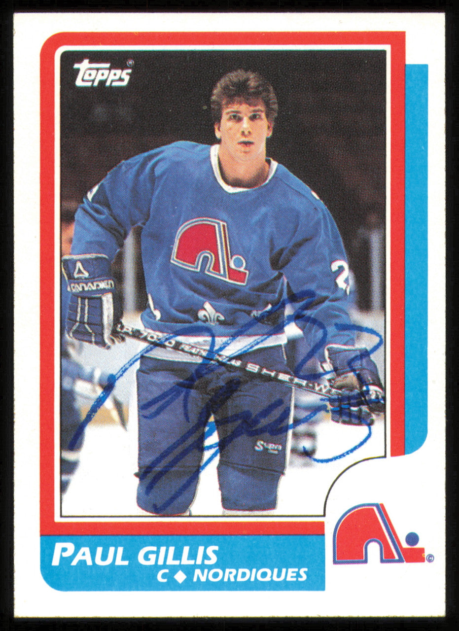 Paul Gillis Autographed 1986-87 Topps Card #168 Quebec Nordiques SKU #254779