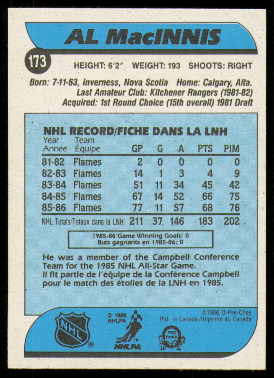 Al MacInnis Autographed 1986-87 O-Pee-Chee Card #173 Calgary Flames SKU #254783