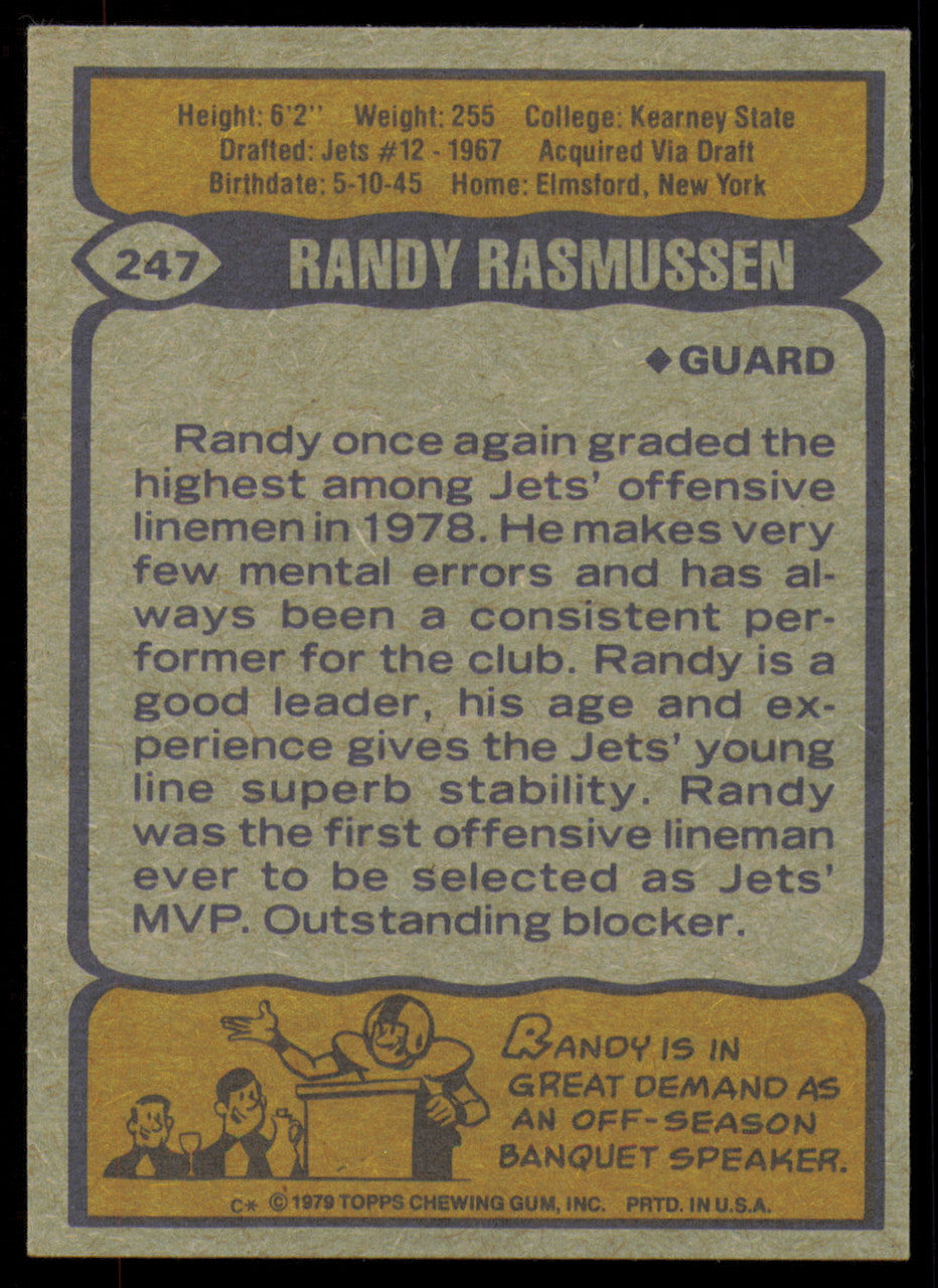 Randy Rasmussen Autographed 1979 Topps Card #247 New York Jets SKU #254836