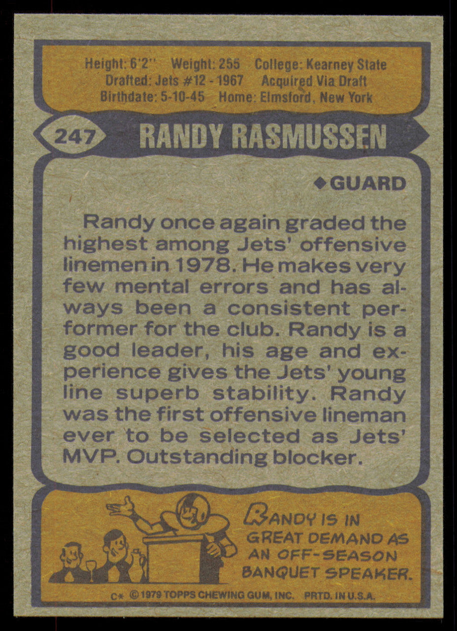 Randy Rasmussen Autographed 1979 Topps Card #247 New York Jets SKU #254837