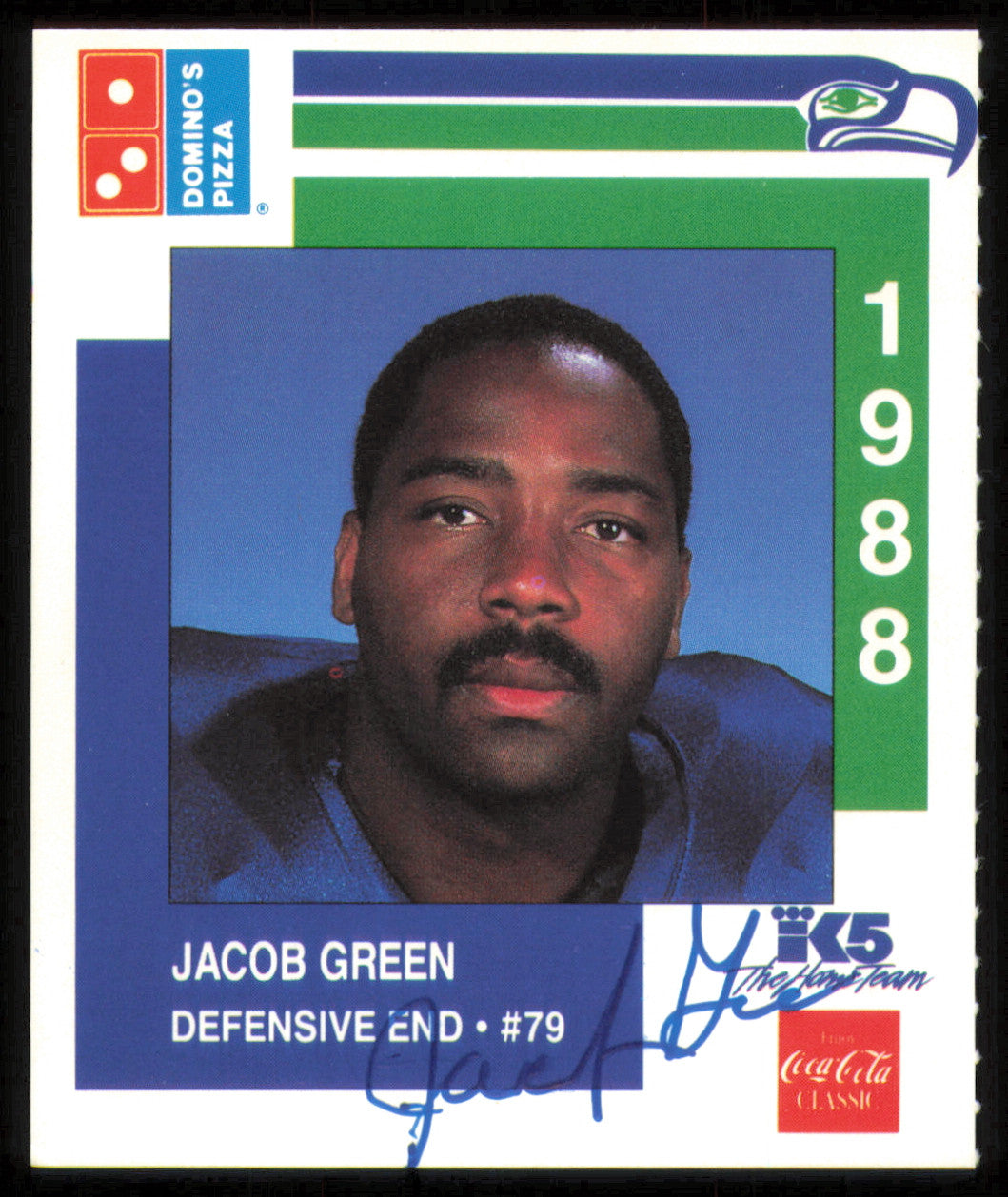 Jacob Green Autographed 1988 Domino's Pizza Card #26 Seattle Seahawks (Signed Twice) SKU #254854