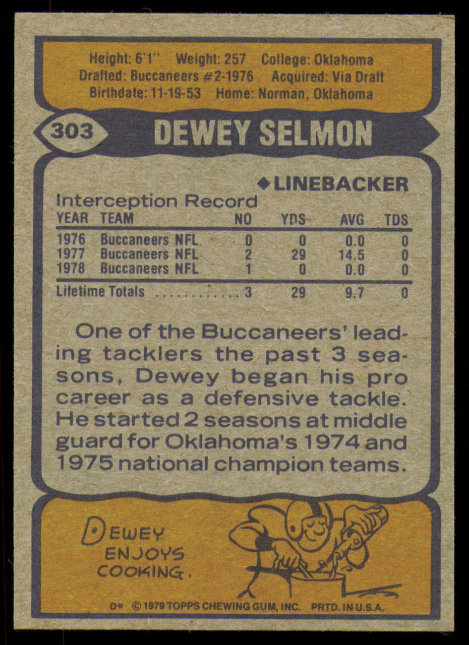 Dewey Selmon Autographed 1979 Topps Card #303 Tampa Bay Buccaneers SKU #254858