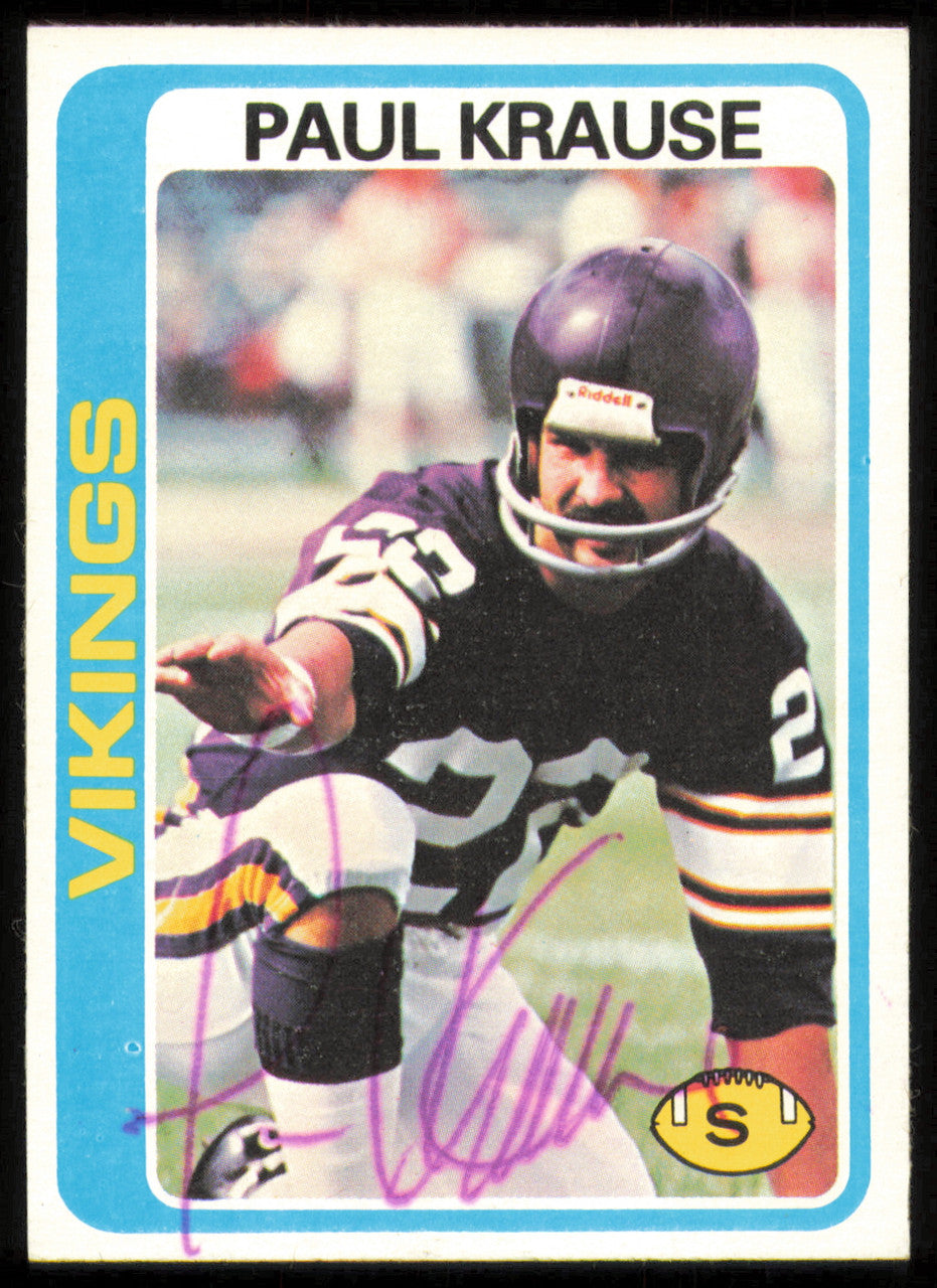 Paul Krause Autographed 1978 Topps Card #378 Minnesota Vikings SKU #254861