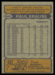 Paul Krause Autographed 1979 Topps Card #489 Minnesota Vikings SKU #254863