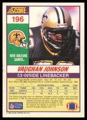 Vaughan Johnson Autographed 1990 Score Card #196 New Orleans Saints SKU #254869