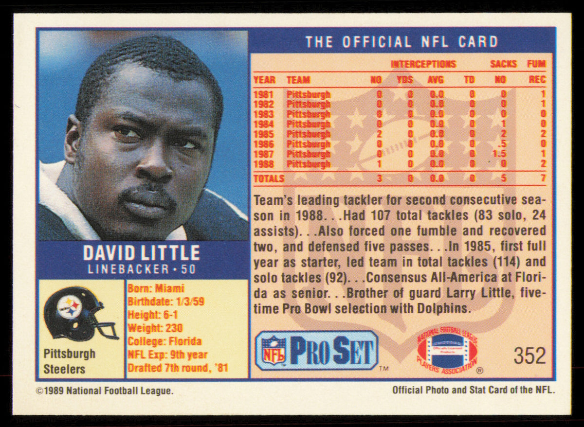 David Little Autographed 1989 Pro Set Card #352 Pittsburgh Steelers "To Peter" SKU #254893