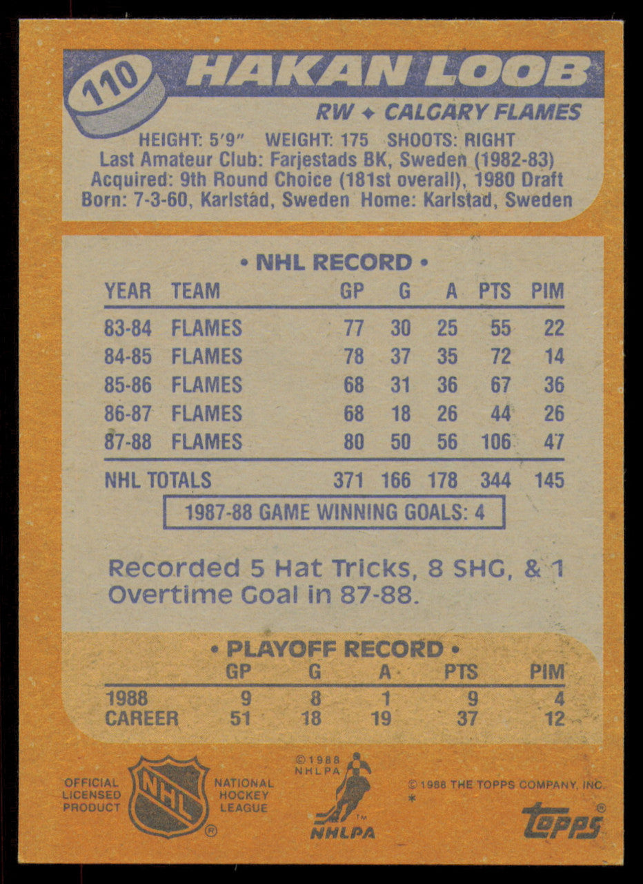 Hakan Loob Autographed 1988-89 Topps Card #110 Calgary Flames SKU #254901