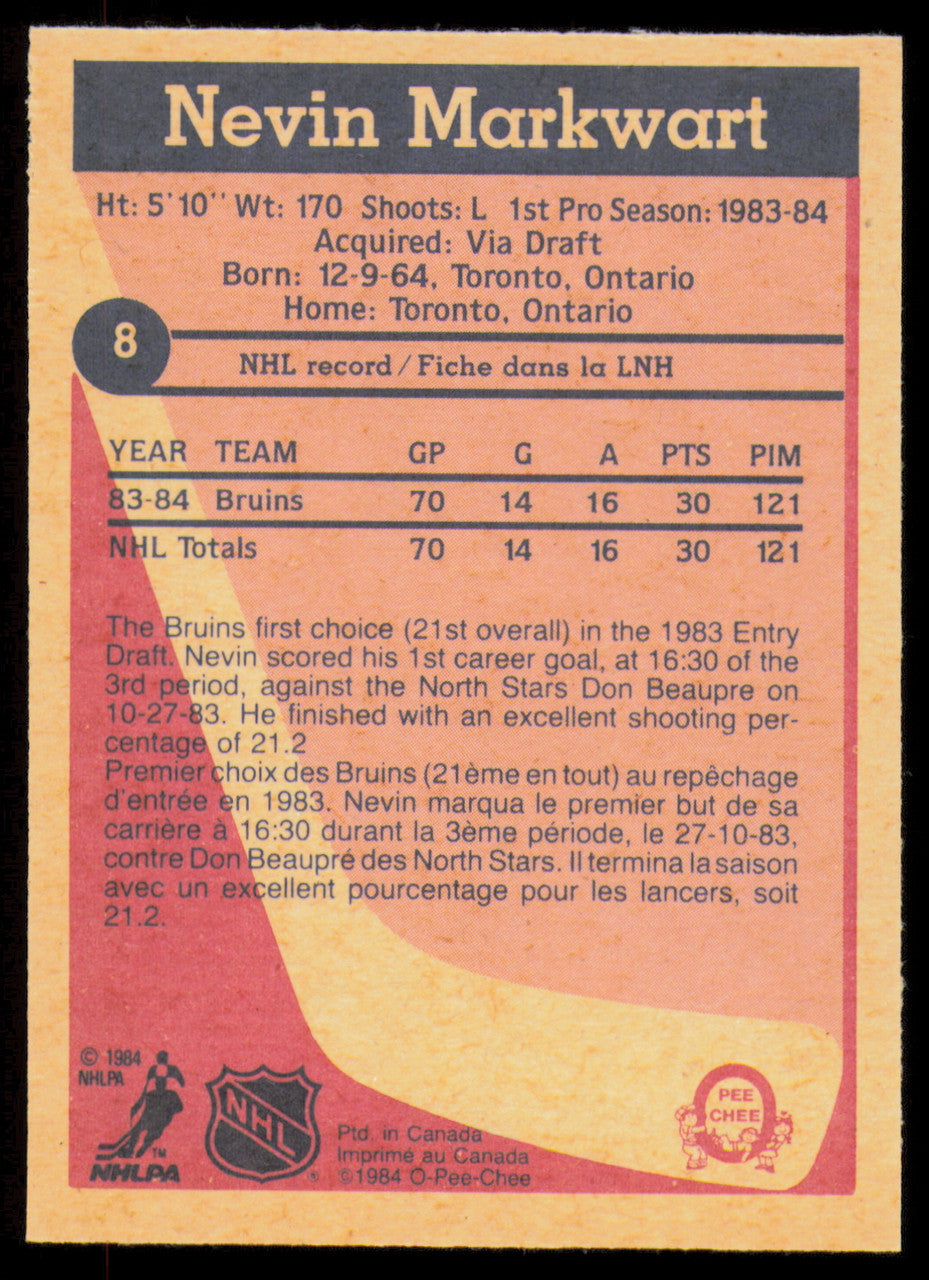 Nevin Markwart Autographed 1984-85 O-Pee-Chee Rookie Card #8 Boston Bruins SKU #254916