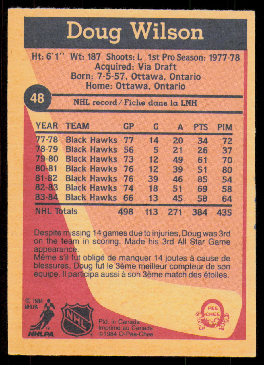 Doug Wilson Autographed 1984-85 O-Pee-Chee Card #48 Chicago Blackhawks SKU #254950