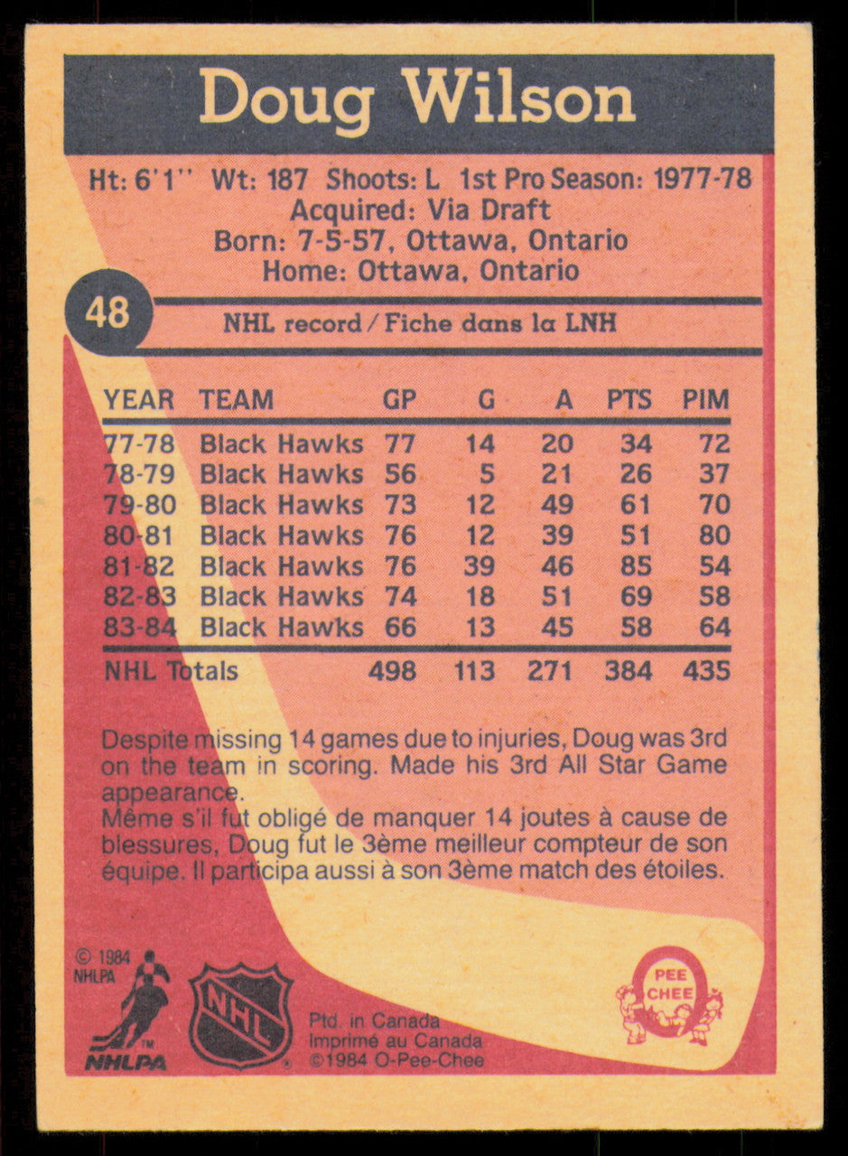 Doug Wilson Autographed 1984-85 O-Pee-Chee Card #48 Chicago Blackhawks SKU #254951