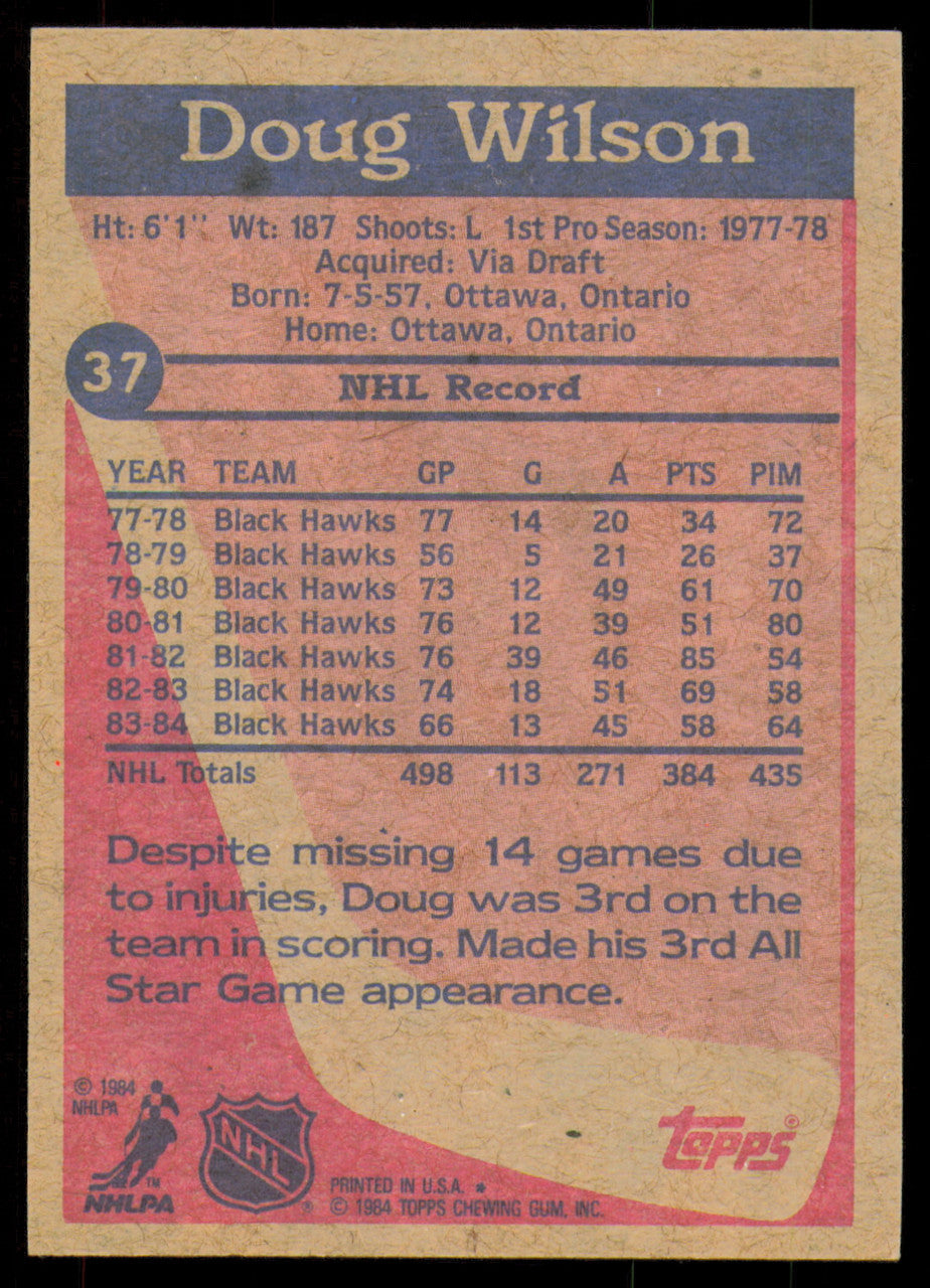 Doug Wilson Autographed 1984-85 Topps Card #37 Chicago Blackhawks SKU #254954