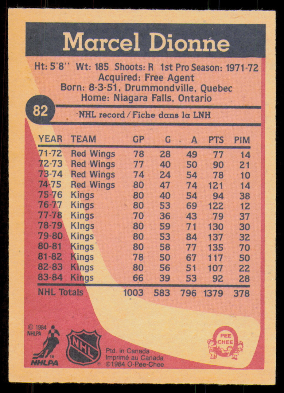 Marcel Dionne Autographed 1984-85 O-Pee-Chee Card #82 Los Angeles Kings SKU #254973