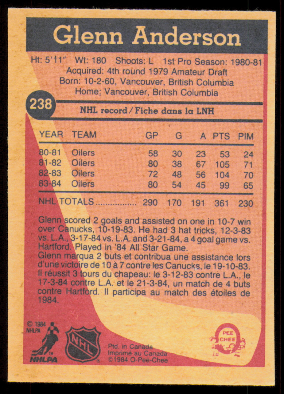 Glenn Anderson Autographed 1984-85 O-Pee-Chee Card #238 Edmonton Oilers "To John" SKU #255035