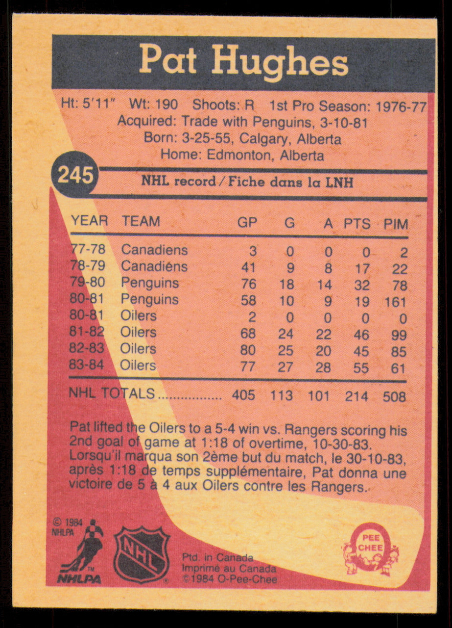Pat Hughes Autographed 1984-85 O-Pee-Chee Card #245 Edmonton Oilers SKU #255037