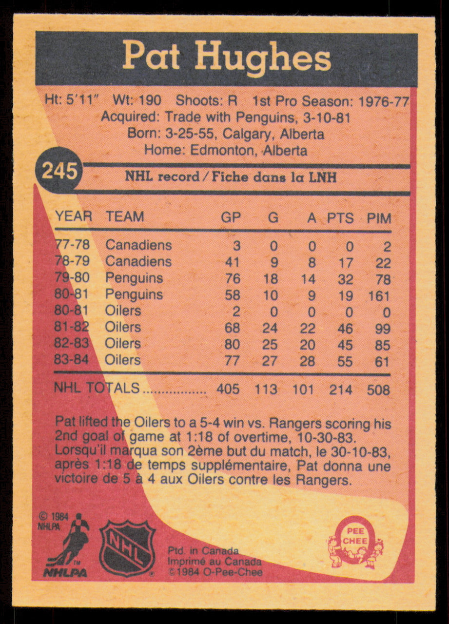 Pat Hughes Autographed 1984-85 O-Pee-Chee Card #245 Edmonton Oilers SKU #255038