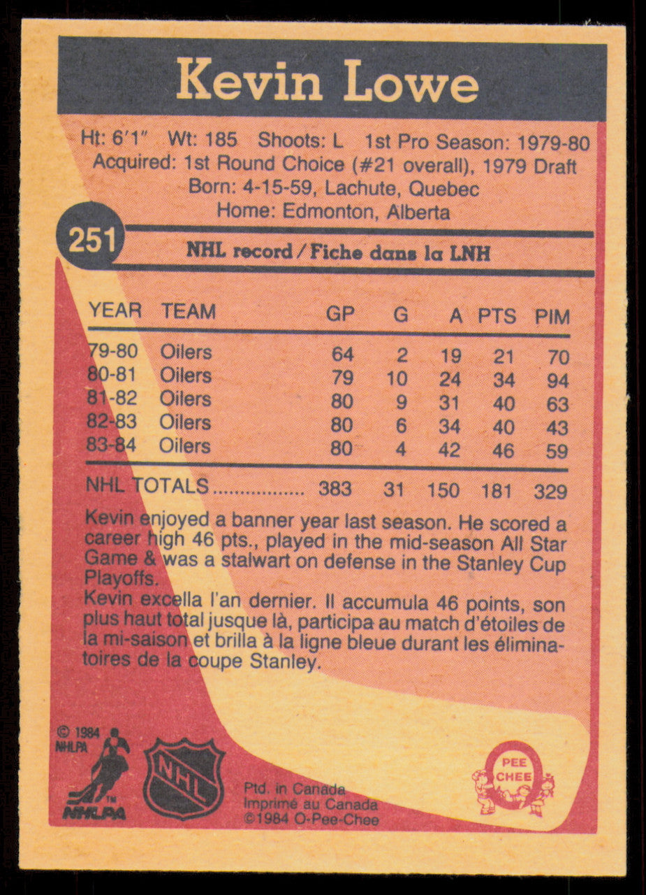 Kevin Lowe Autographed 1984-85 O-Pee-Chee Card #251 Edmonton Oilers SKU #255040