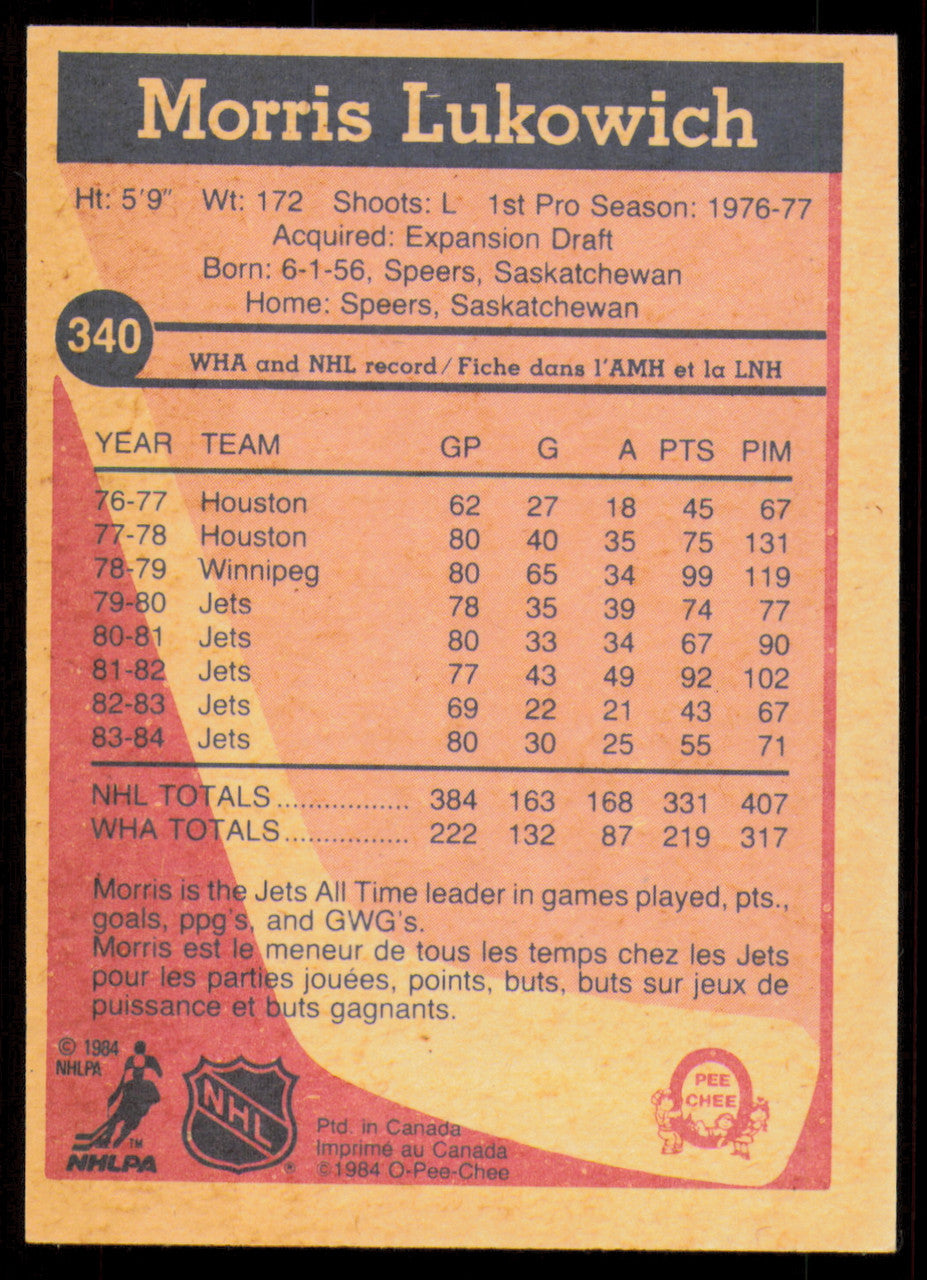 Morris Lukowich Autographed 1984-85 O-Pee-Chee Card #340 Winnipeg Jets SKU #255071
