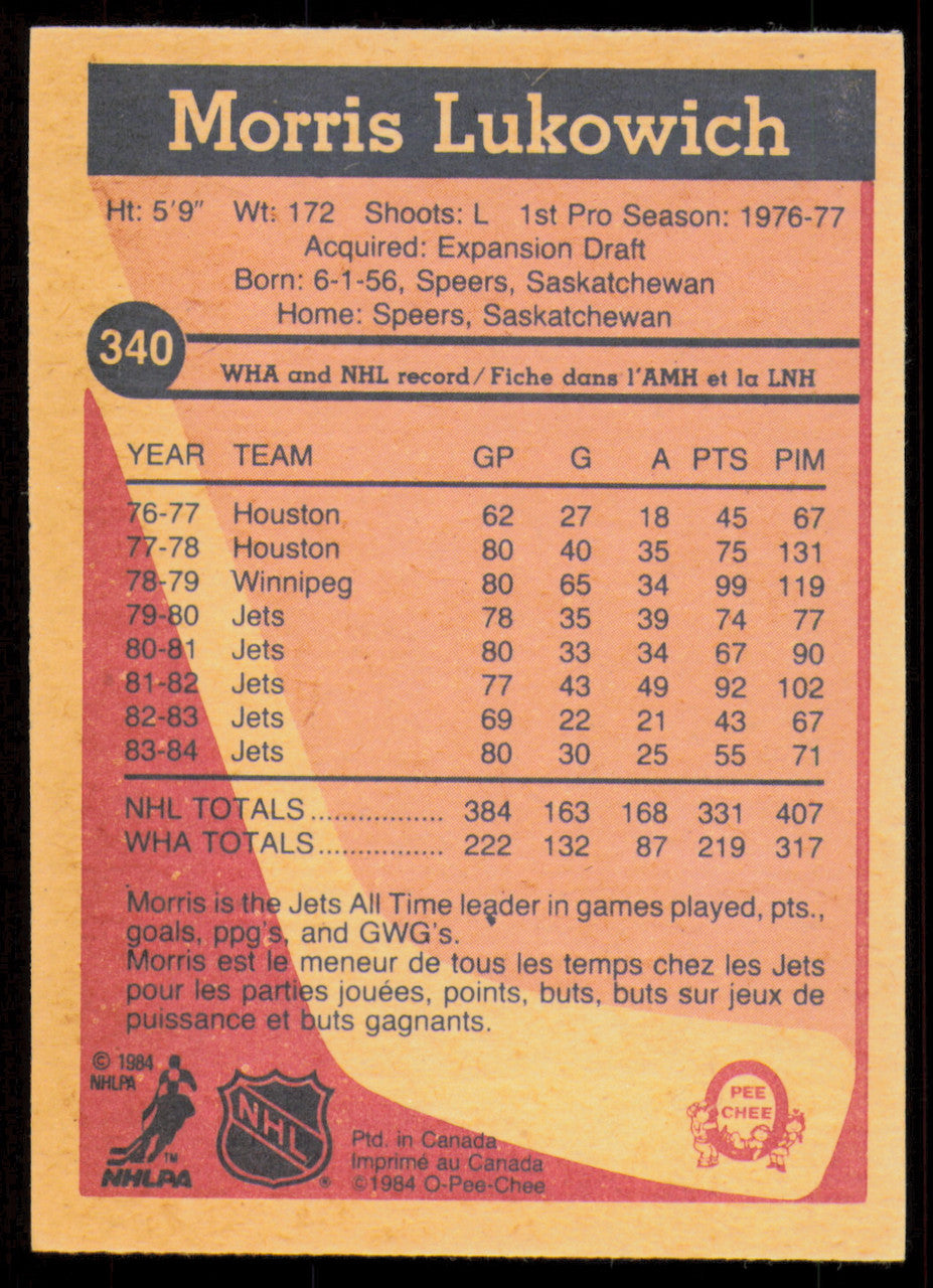 Morris Lukowich Autographed 1984-85 O-Pee-Chee Card #340 Winnipeg Jets SKU #255073