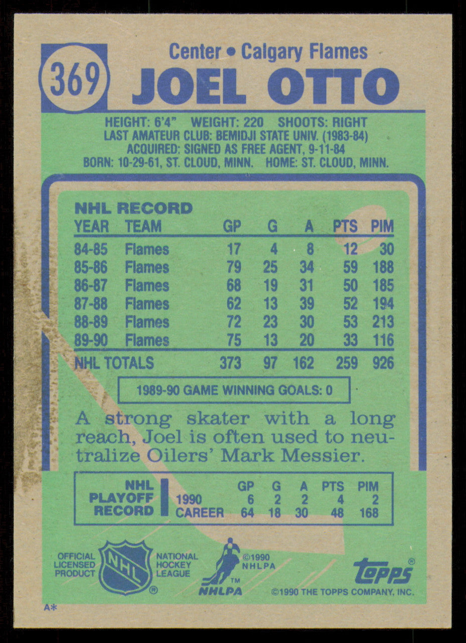 Joel Otto Autographed 1990-91 Topps Card #369 Calgary Flames SKU #255103