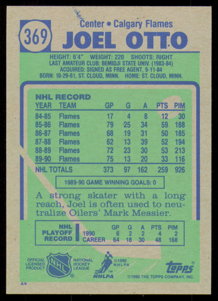Joel Otto Autographed 1990-91 Topps Card #369 Calgary Flames SKU #255104
