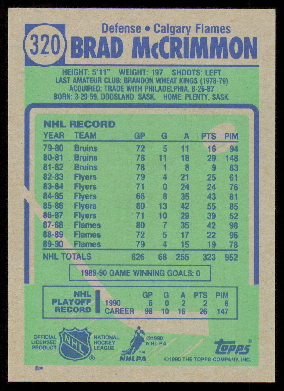 Brad McCrimmon Autographed 1990-91 Topps Card #320 Calgary Flames SKU #255107