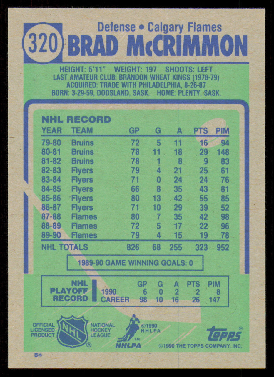 Brad McCrimmon Autographed 1990-91 Topps Card #320 Calgary Flames SKU #255108