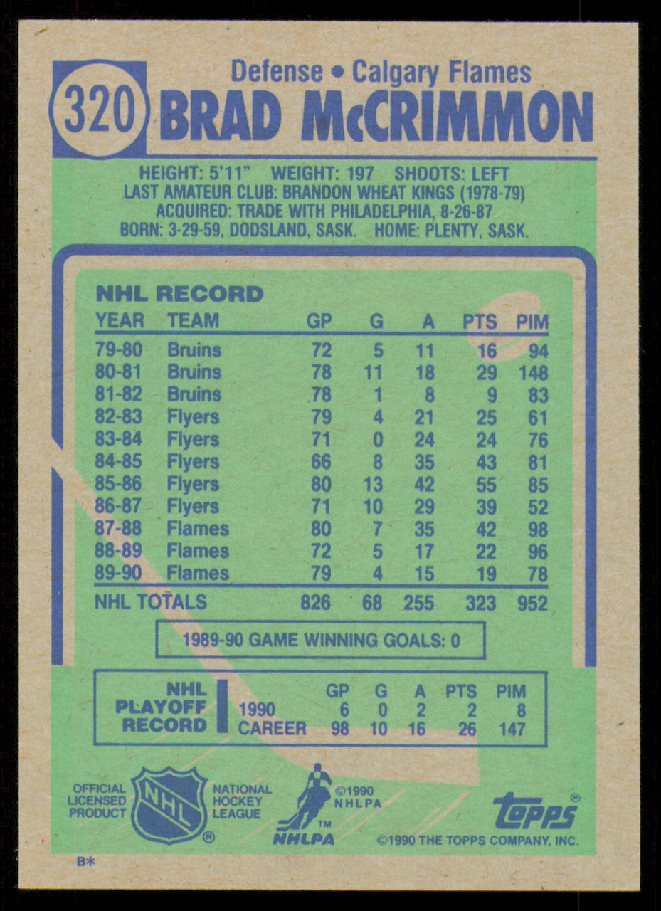 Brad McCrimmon Autographed 1990-91 Topps Card #320 Calgary Flames SKU #255109