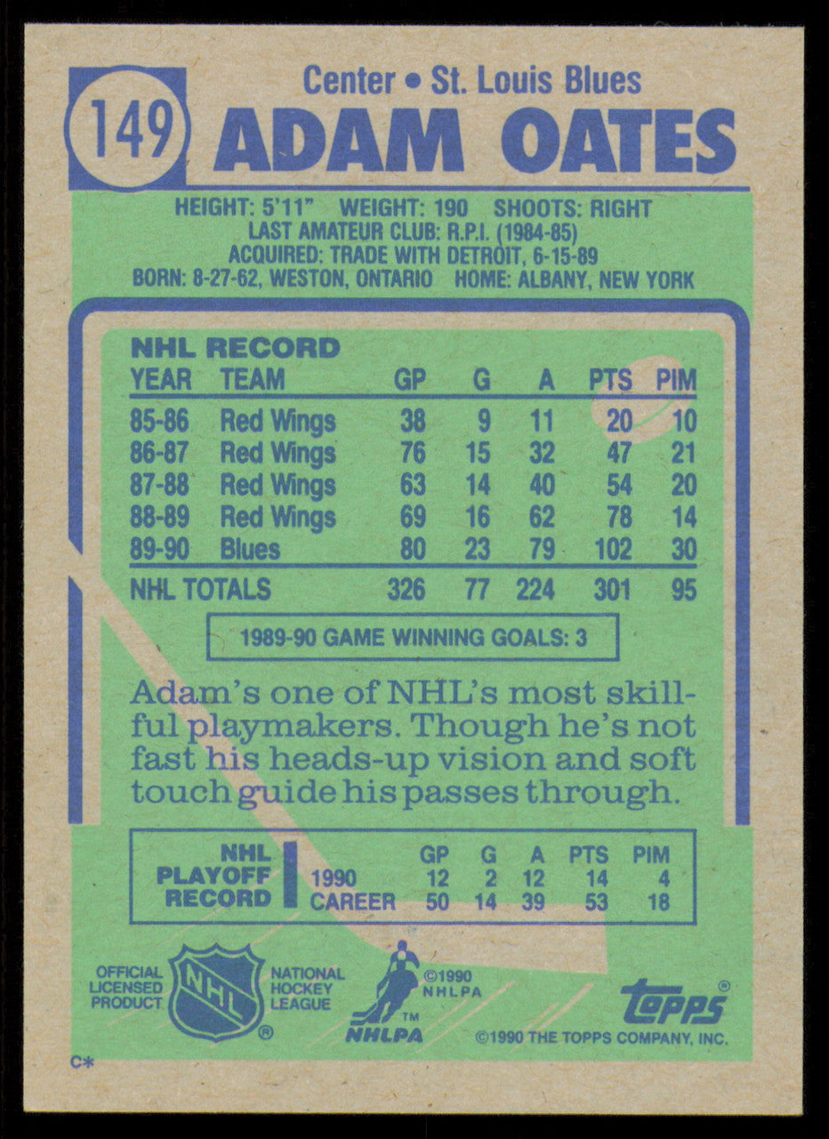 Adam Oates Autographed 1990-91 Topps Card #149 St. Louis Blues SKU #255139