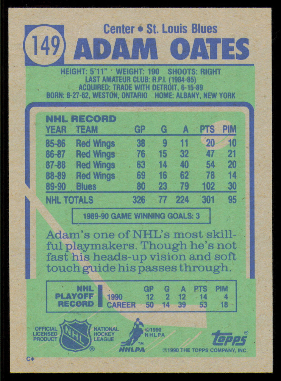 Adam Oates Autographed 1990-91 Topps Card #149 St. Louis Blues SKU #255140