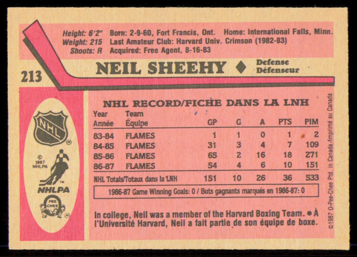 Neil Sheehy Autographed 1987-88 O-Pee-Chee Card #213 Calgary Flames SKU #255234