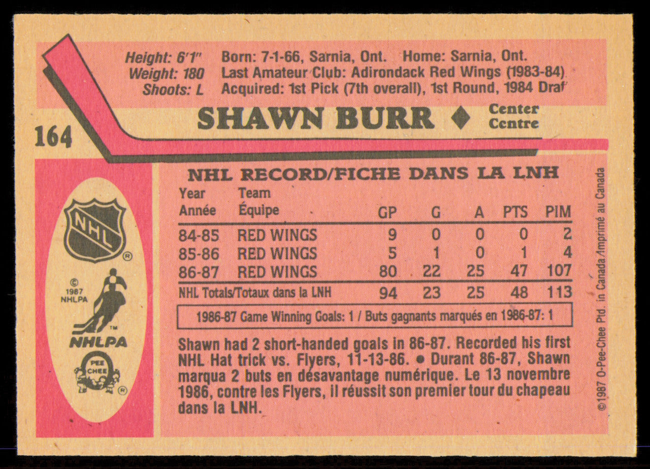 Shawn Burr Autographed 1987-88 O-Pee-Chee Card #164 Detroit Red Wings SKU #255242
