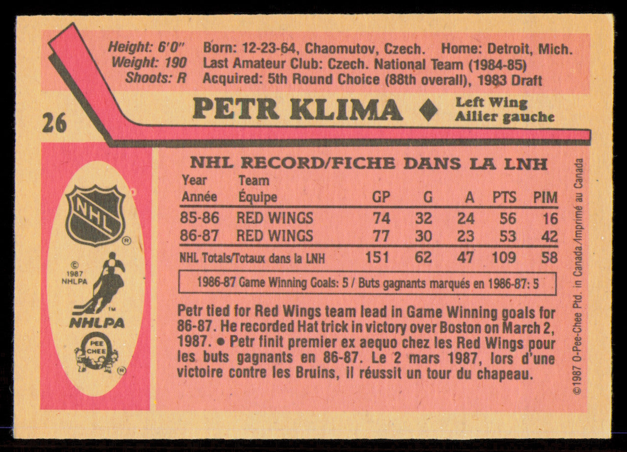Petr Klima Autographed 1987-88 O-Pee-Chee Card #26 Detroit Red Wings SKU #255275