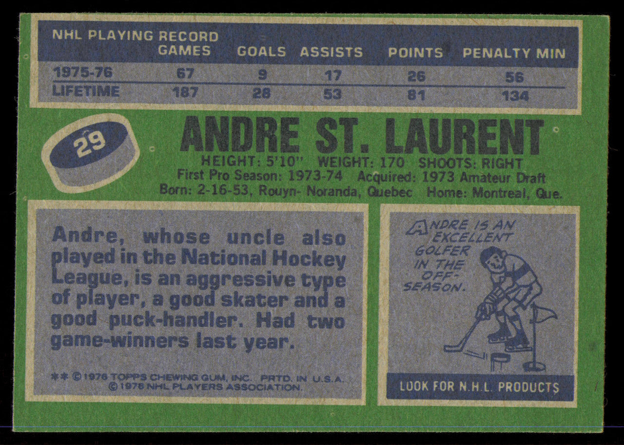 Andre St. Laurent Autographed 1976-77 Topps Card #29 New York Islanders SKU #255298