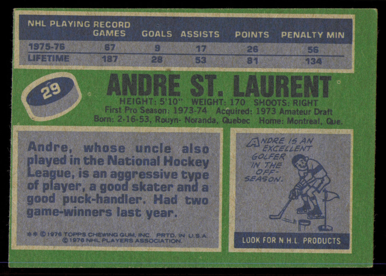 Andre St. Laurent Autographed 1976-77 Topps Card #29 New York Islanders SKU #255299