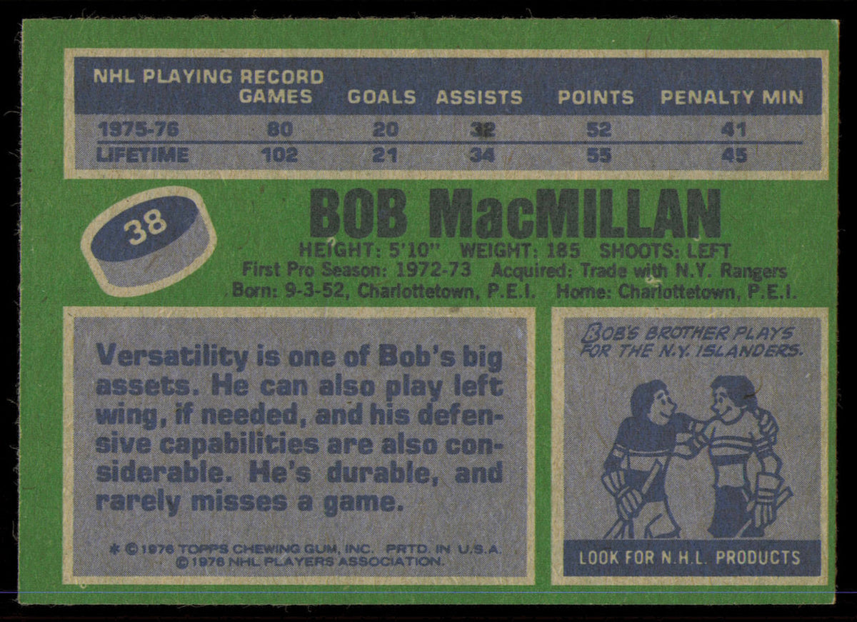 Bob MacMillan Autographed 1976-77 Topps Card #38 St. Louis Blues SKU #255301