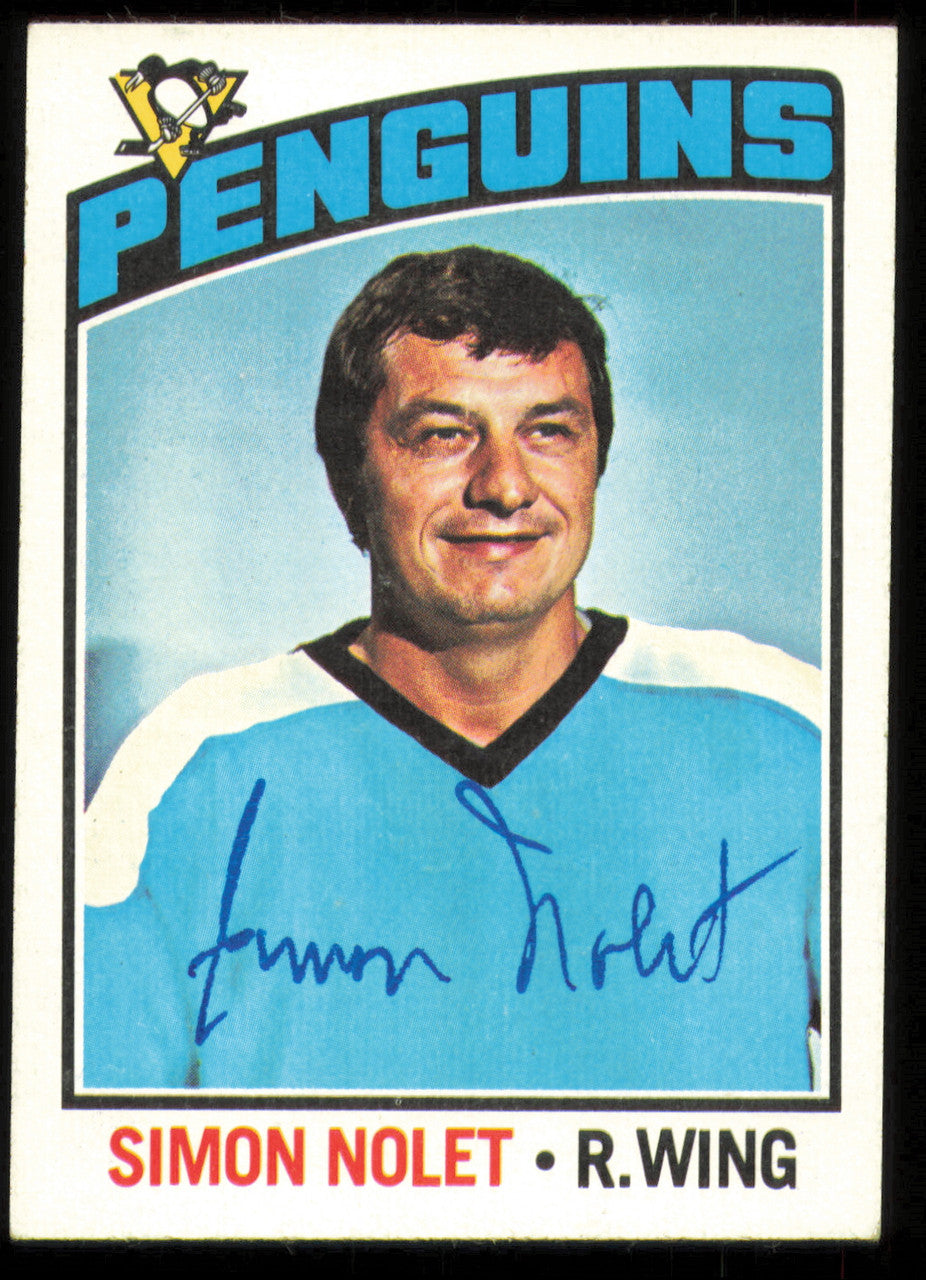 Simon Nolet Autographed 1976-77 Topps Card #64 Pittsburgh Penguins SKU #255305
