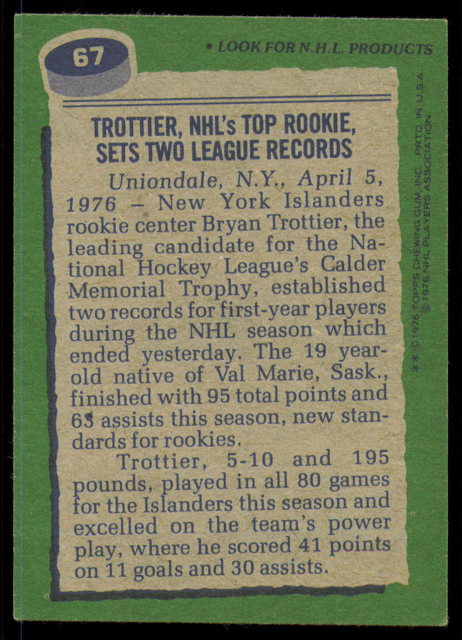 Bryan Trottier Autographed 1976-77 Topps Rookie Card #67 New York Islanders SKU #255307
