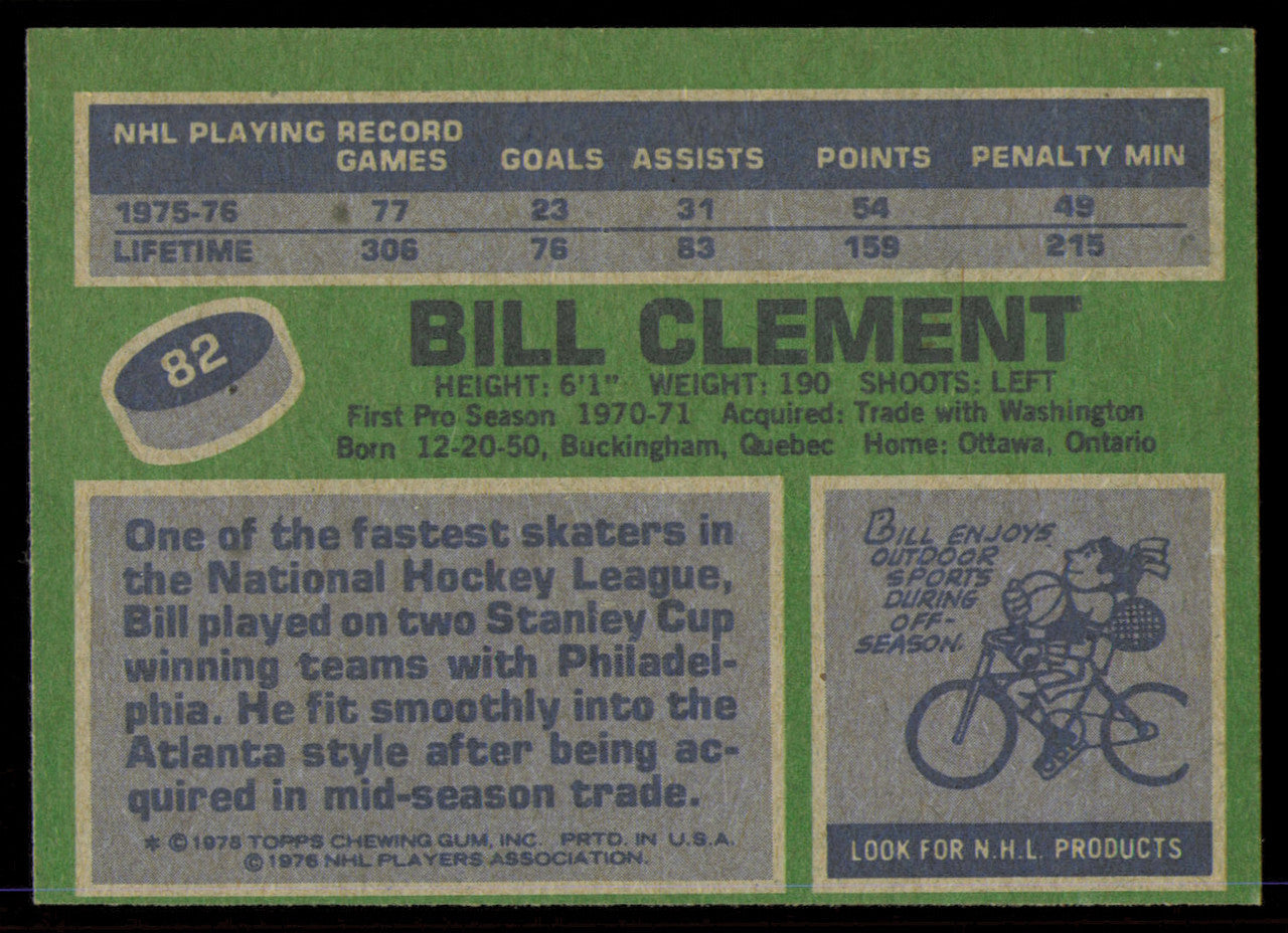 Bill Clement Autographed 1976-77 Topps Card #82 Calgary Flames SKU #255308