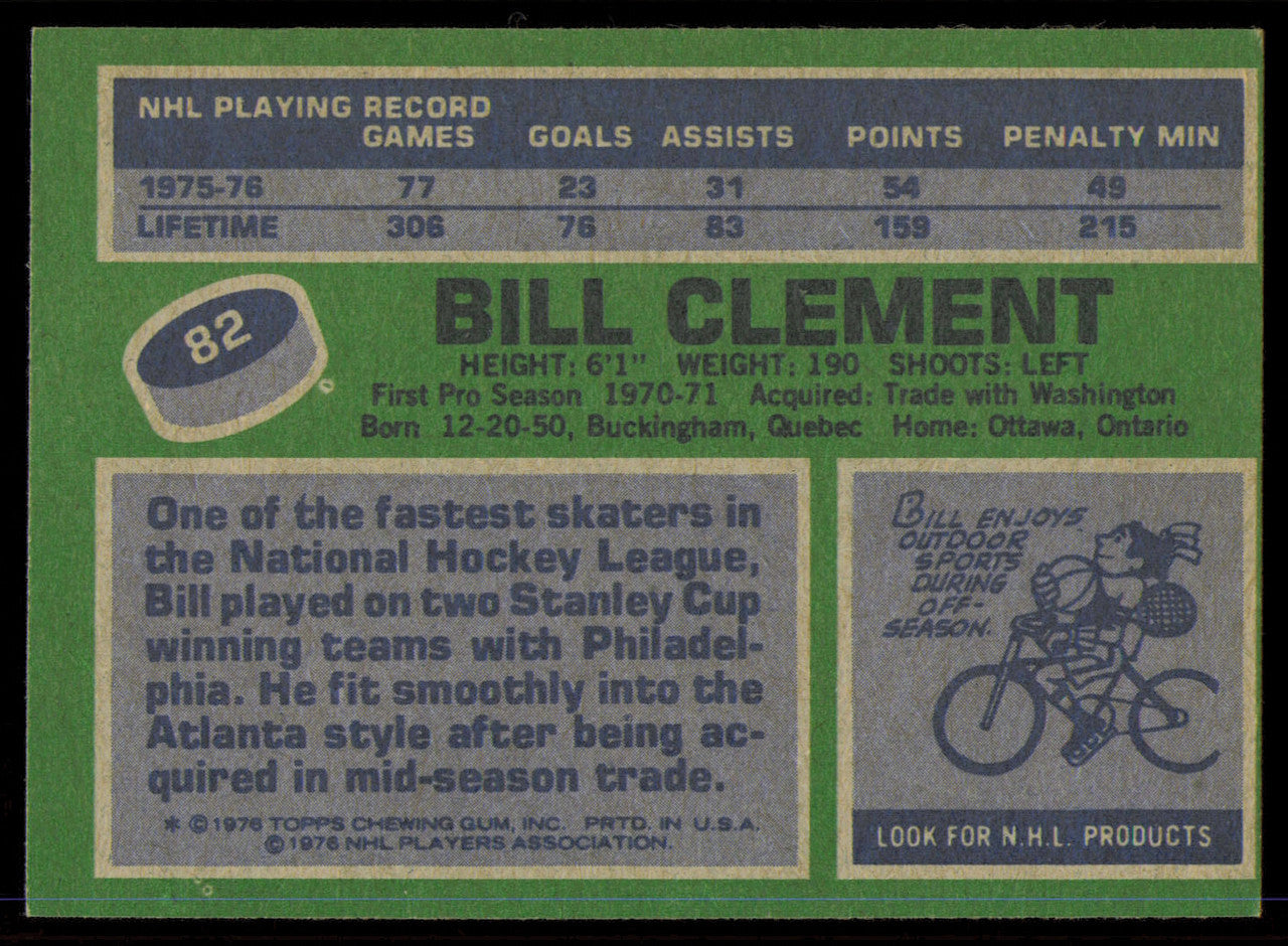 Bill Clement Autographed 1976-77 Topps Card #82 Calgary Flames SKU #255309