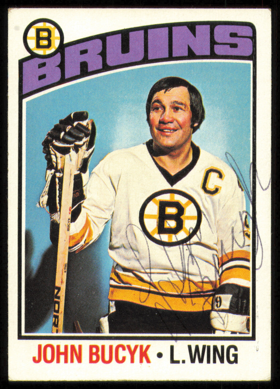 John Johnny Bucyk Autographed 1976-77 Topps Card #95 Boston Bruins SKU #255315