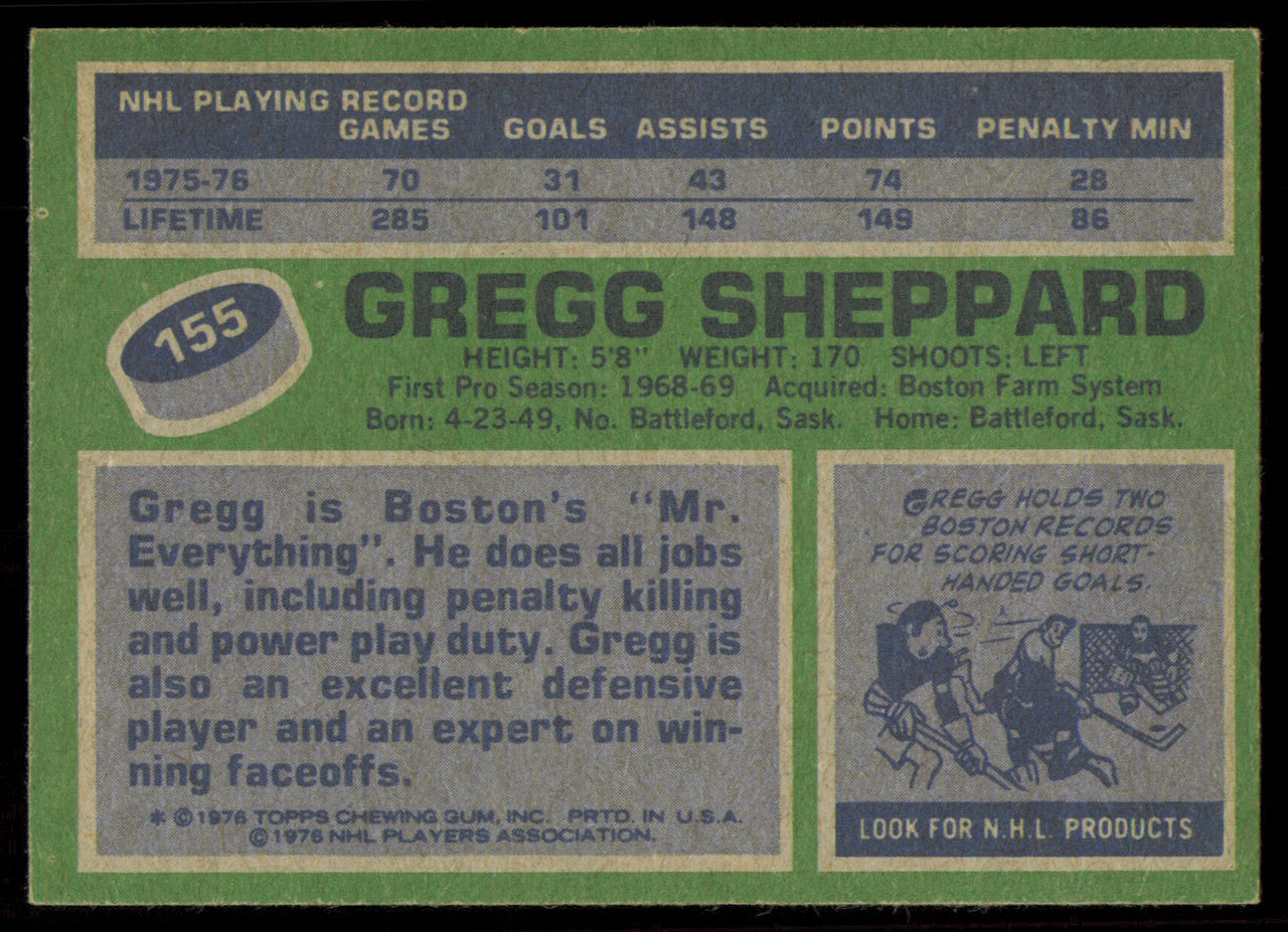 Gregg Sheppard Autographed 1976-77 Topps Card #155 Boston Bruins SKU #255329