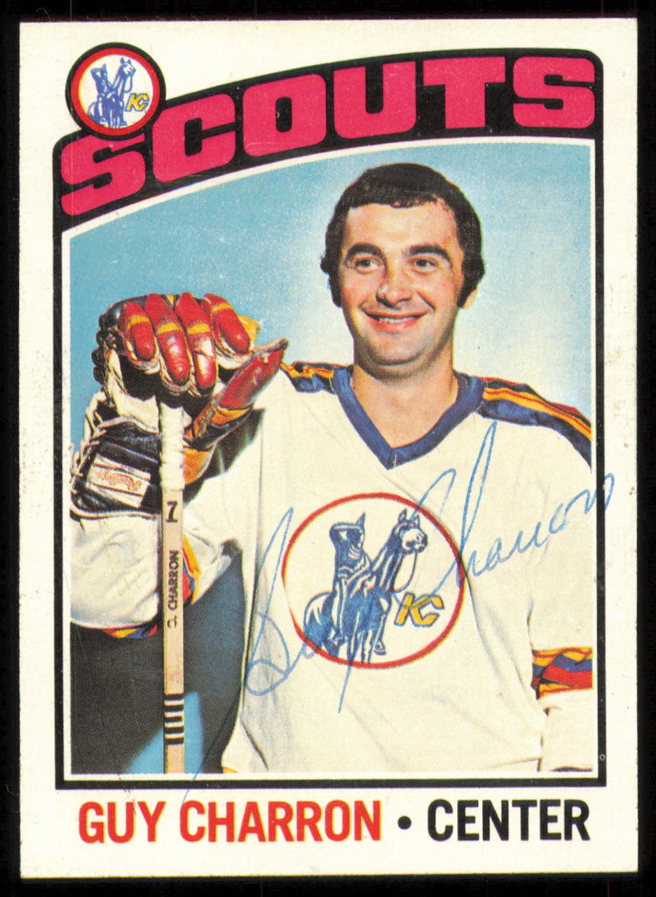 Guy Charron Autographed 1976-77 Topps Card #186 Kansas City Scouts SKU #255333