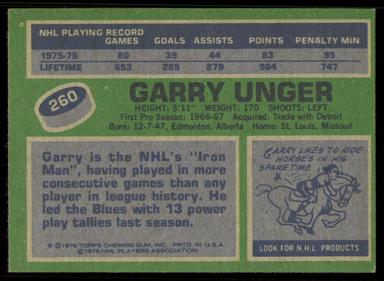 Garry Unger Autographed 1976-77 Topps Card #260 St. Louis Blues SKU #255346