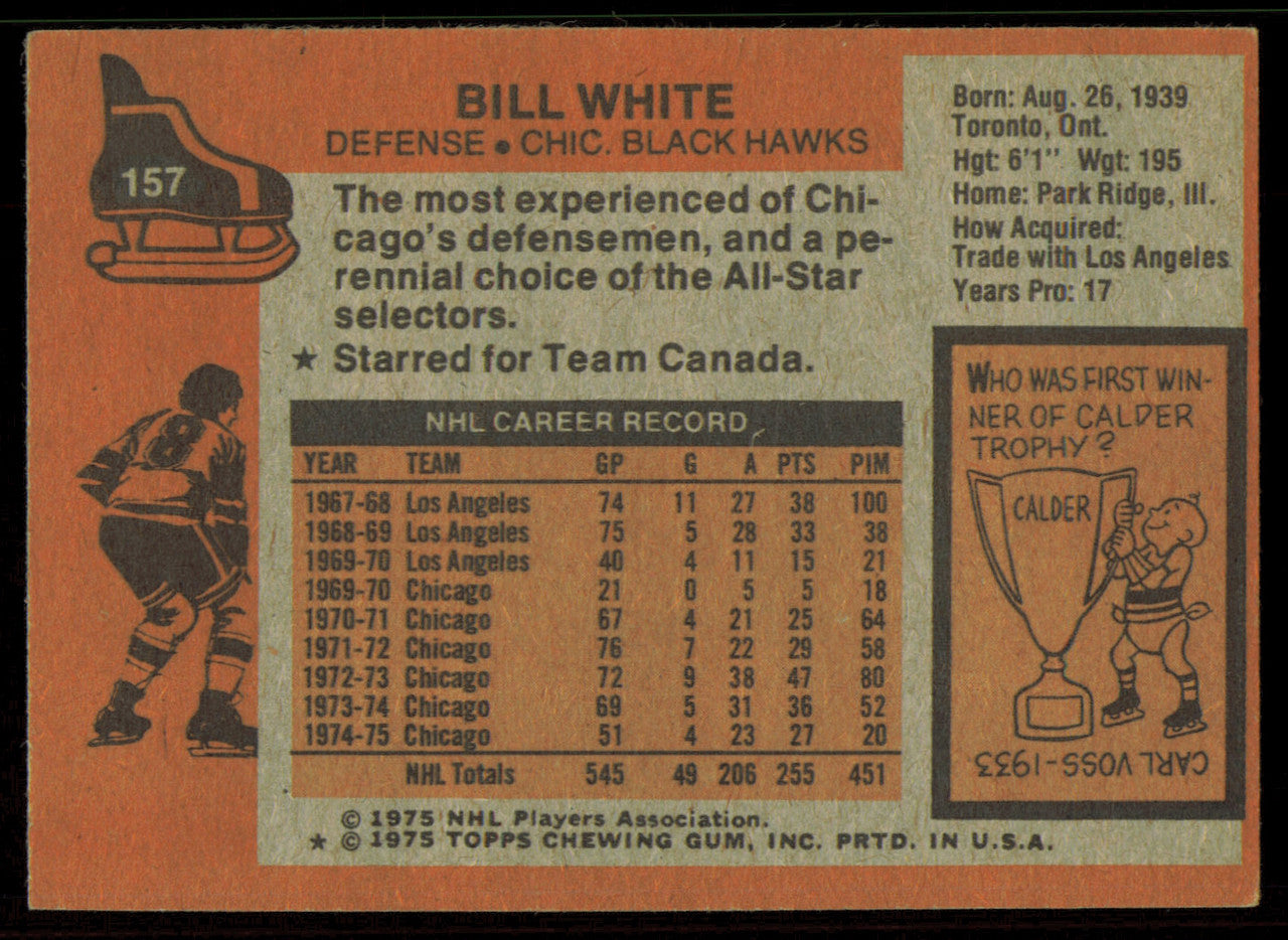 Bill White Autographed 1975-76 Topps Card #157 Chicago Blackhawks SKU #255392