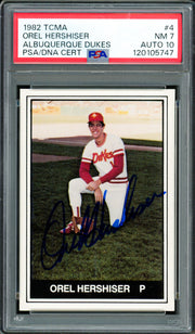 Orel Hershiser Autographed 1982 TCMA Rookie Card #4 Albuquerque Dukes PSA 7 Auto Grade Gem Mint 10 PSA/DNA #120105747